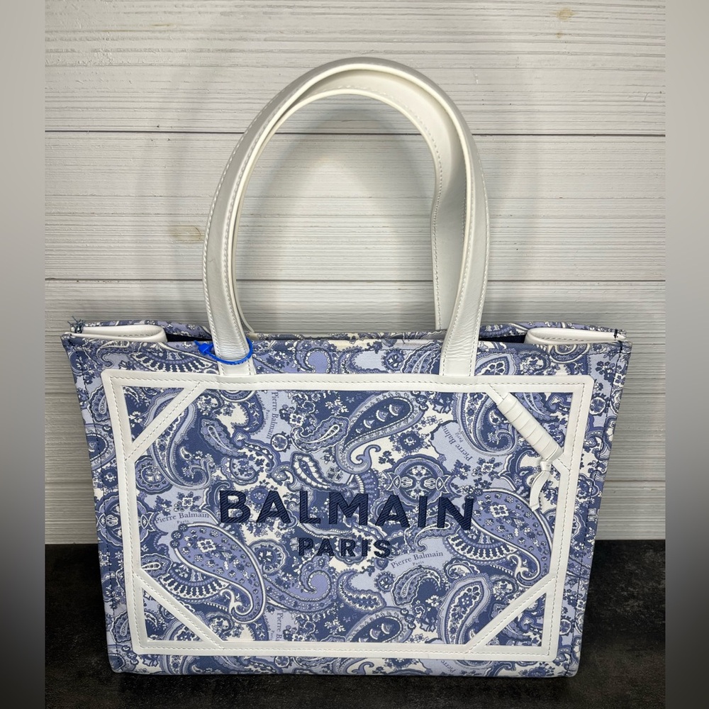 Balmain Medium B-Army Paislet Canvas Shopper Bag in blue designer women’s - Picture 4 of 16